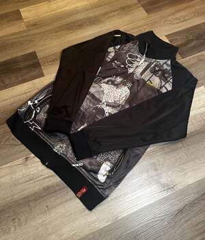 Stash House 'Stack Paper Say Nothing' Graphic Print Full Zip Track Jacket